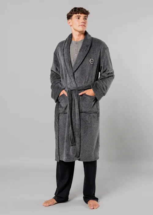 Tokyo Laundry Navy Plush Shawl Collar Dressing Gown - Large Image 3