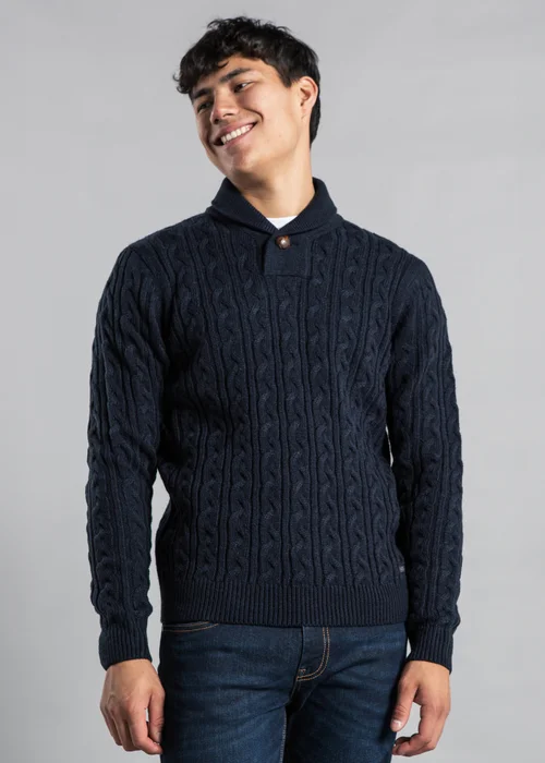Tokyo Laundry Navy Shawl Neck Cable Knit Jumper - Large Image 1