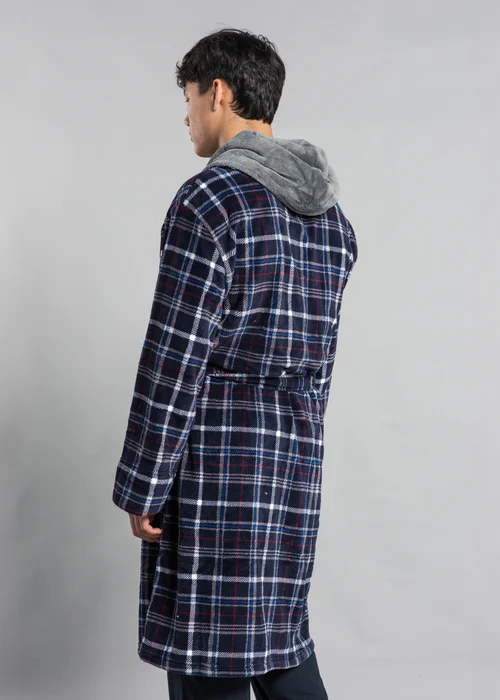 Tokyo Laundry Navy Hooded Check Dressing Gown - Large Image 2