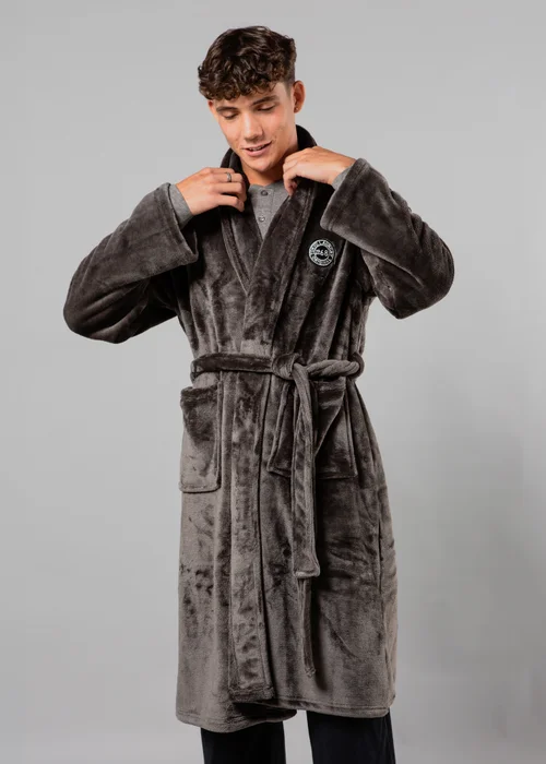 Tokyo Laundry Dark Grey Plush Shawl Collar Dressing Gown - Medium Image 3