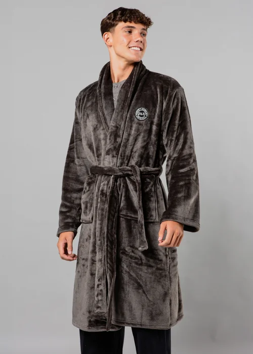 Tokyo Laundry Dark Grey Plush Shawl Collar Dressing Gown - Medium Image 1
