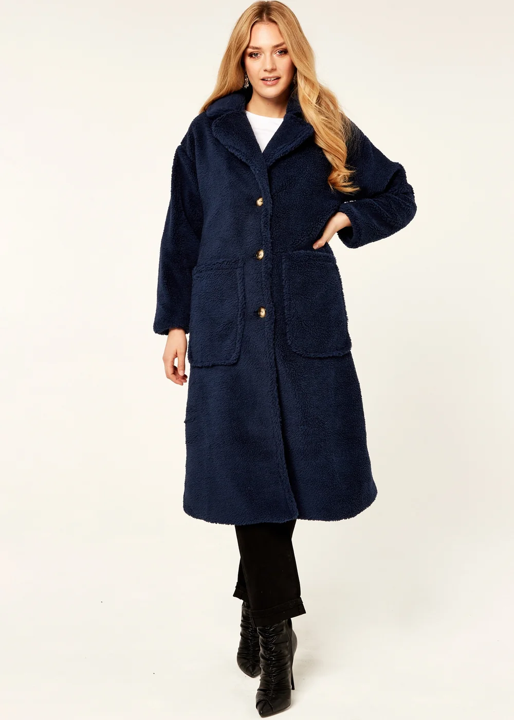 Gini London Navy Longline Teddy Coat - S/M Image 1