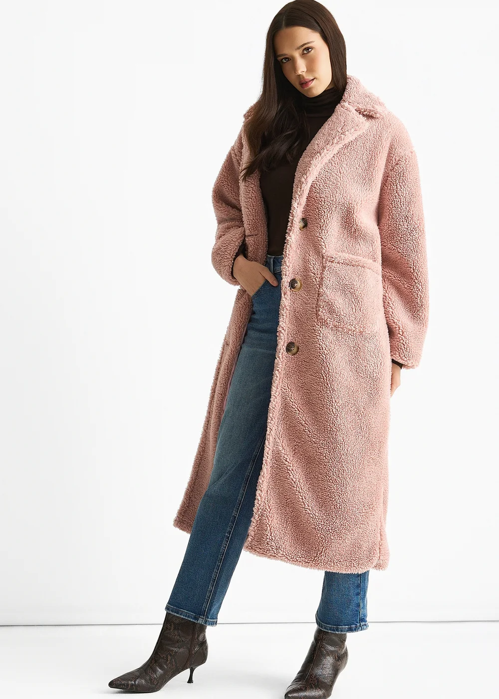 Gini London Blush Longline Teddy Coat - S/M Image 4
