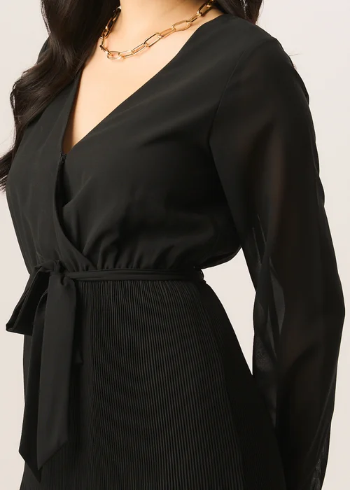 Gini London Black Pleated Longsleeve Wrap Mini Dress - 8 Image 3