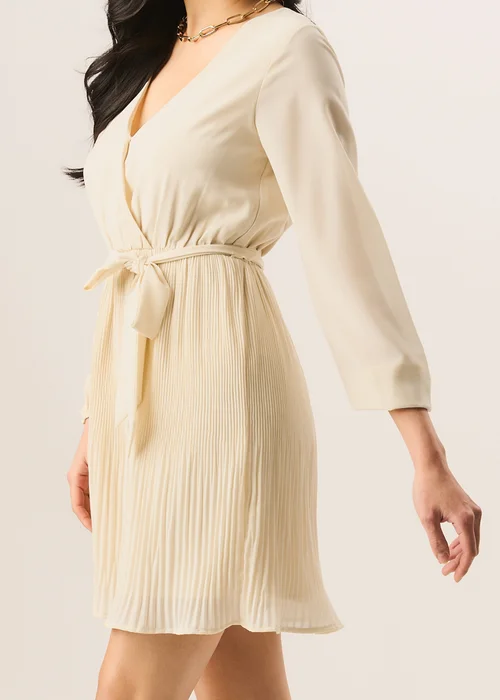Gini London Cream Pleated Longsleeve Wrap Mini Dress - 10 Image 3