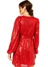 Gini London Bright Red Sequin V Neck Belted Mini Dress - Size 10 Image 2