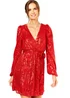 Gini London Bright Red Sequin V Neck Belted Mini Dress - Size 10 Image 1