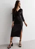 Gini London Black Velvet Wrap Top Skater Midi Dress - 10 Image 4