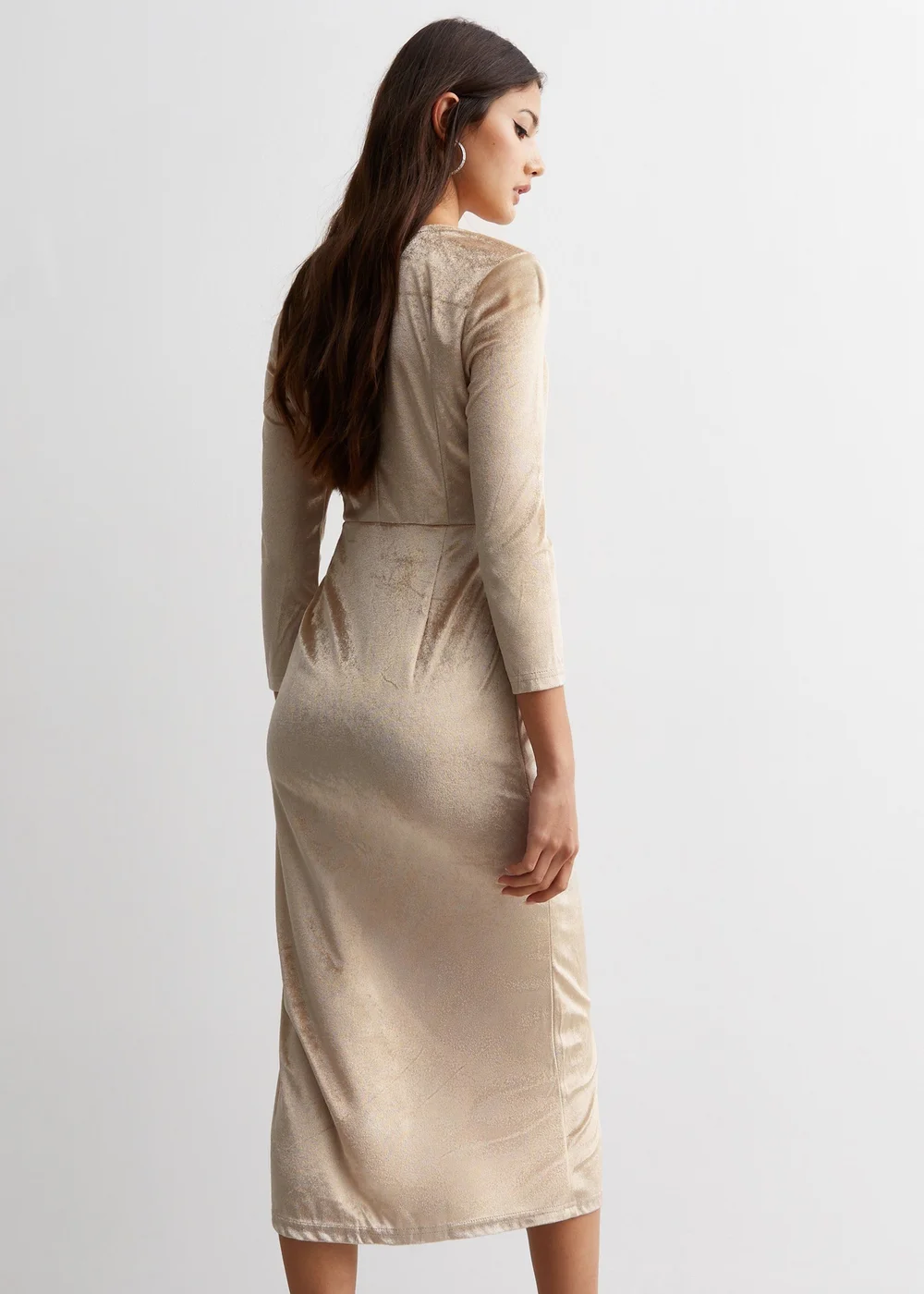 Gini London Champagne Velvet Wrap Top Skater Midi Dress - 14 Image 2