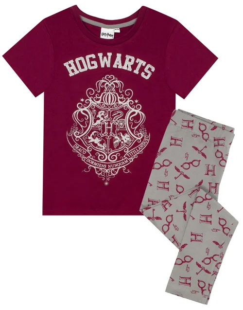 Vanilla Underground Harry Potter Girls Purple Hogwarts Crest Pyjama Set (5 - 14 Years) - Age 11-12 Years Image 1