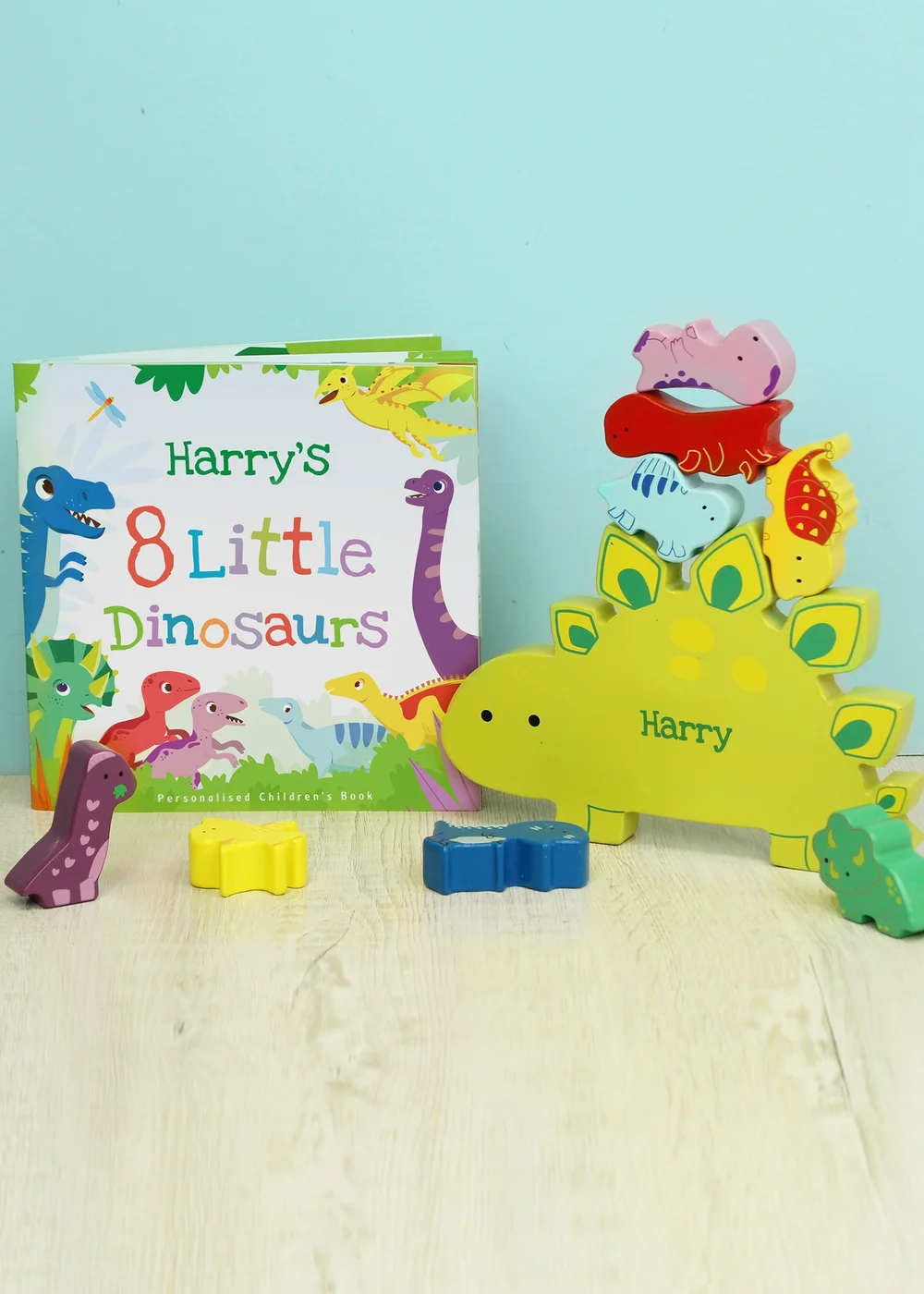 Personalised Memento Company Green Dinosaur Book & Stacking Toy - One Size Image 1