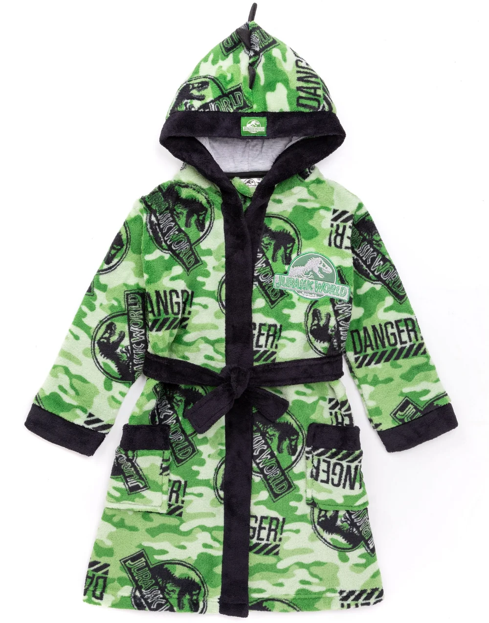 Vanilla Underground Jurassic World Boys Green Camo Logo Print Bathrobe (4 - 12 Years) - Age 7-8 Years Image 1
