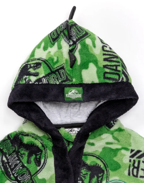 Vanilla Underground Jurassic World Boys Green Camo Logo Print Bathrobe (4 - 12 Years) - Age 7-8 Years Image 3