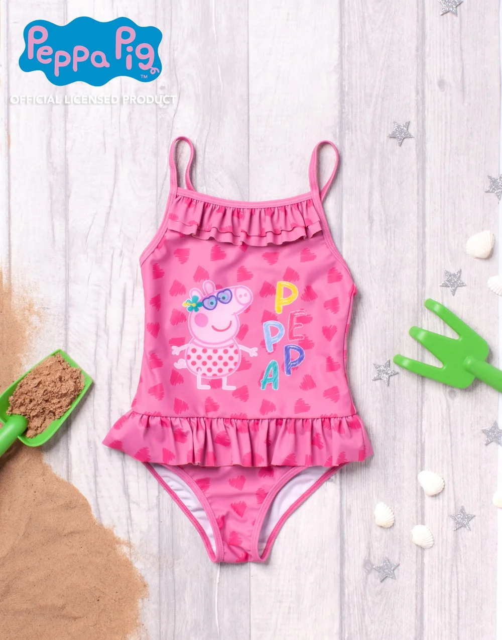 Vanilla Underground Peppa Pig Girls Pink Poncho Towel & Swimming Costume Set (12mths-7yrs) - Age 3-4 Years Image 2