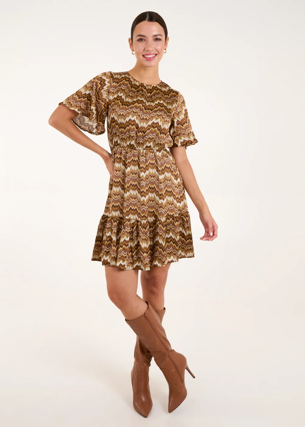 Blue Vanilla Brown Crew Neck Mini Dress - 12 Image 1