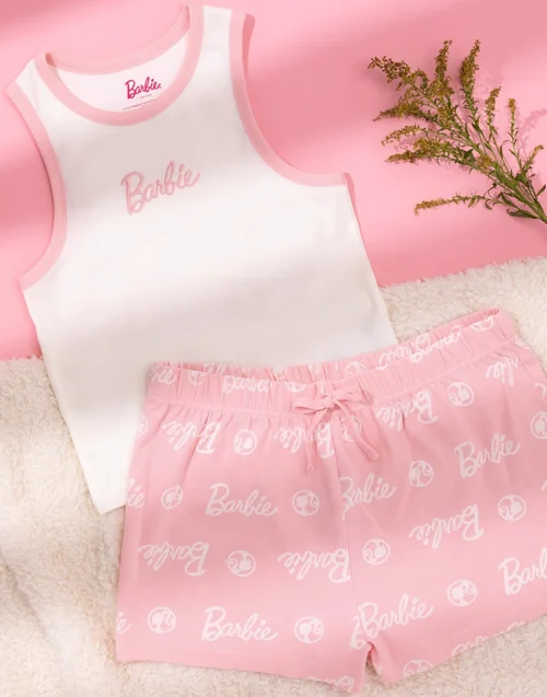 Barbie Pink Vest and Shorts Pyjama Set - Extra small Image 2