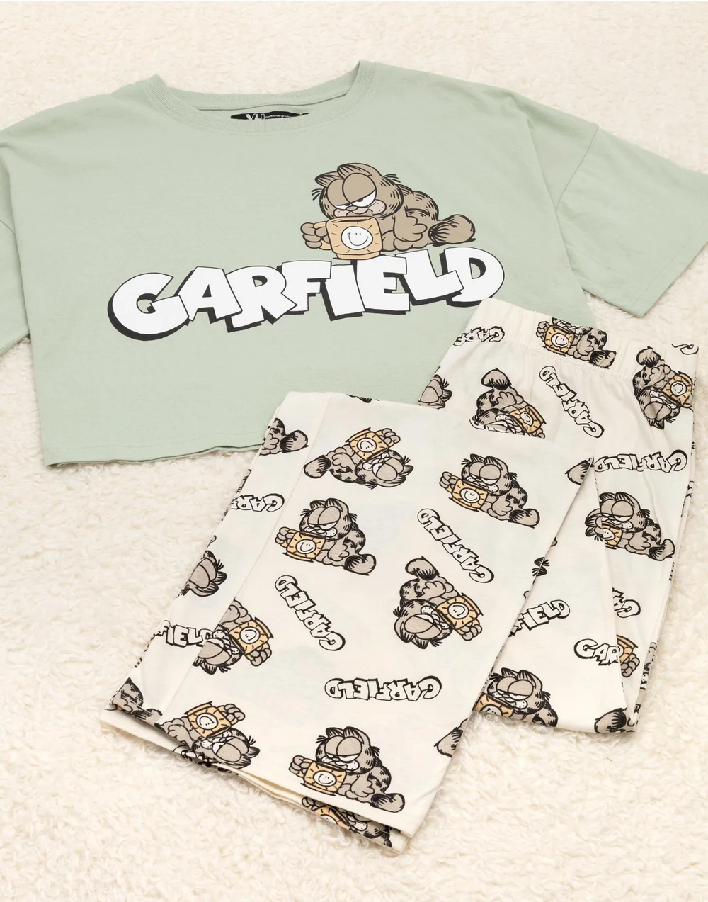 Garfield Green Short Sleeve Long Leg Pyjama Set - Large Image 2