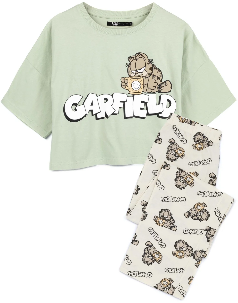 Garfield Green Short Sleeve Long Leg Pyjama Set - Large Image 1