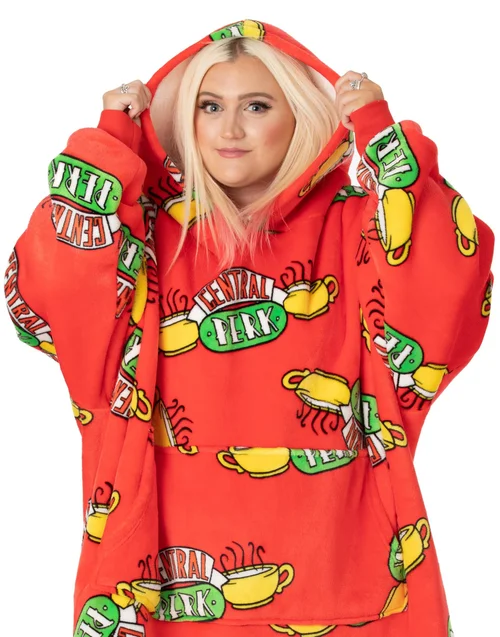 Vanilla Underground Friends Unisex Red Central Perk Logo Blanket Hoodie - One Size Image 3