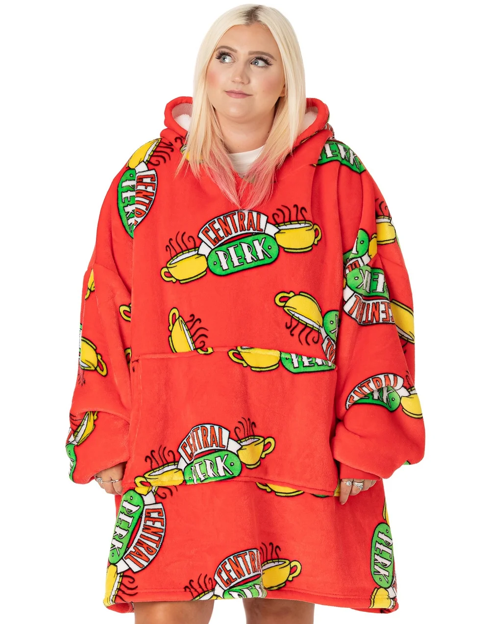Vanilla Underground Friends Unisex Red Central Perk Logo Blanket Hoodie - One Size Image 1