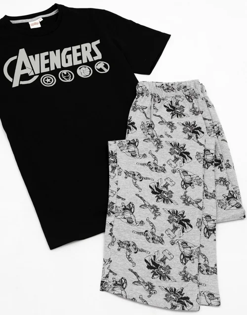 Vanilla Underground Marvel Mens Black Logo Short Sleeve Long Leg Pyjama Set - XXL Image 2