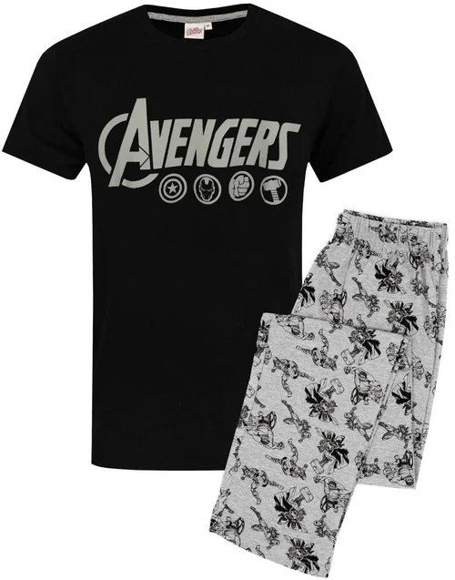 Vanilla Underground Marvel Mens Black Logo Short Sleeve Long Leg Pyjama Set - XXL Image 1