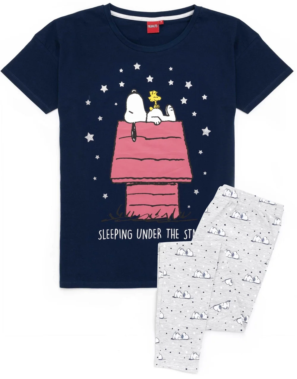 Peanuts Blue Snoopy Short Sleeve Long Leg Pyjama Set - Medium Image 1