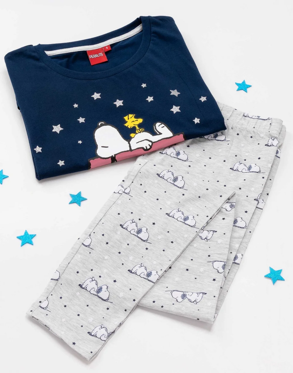Peanuts Blue Snoopy Short Sleeve Long Leg Pyjama Set - Medium Image 5