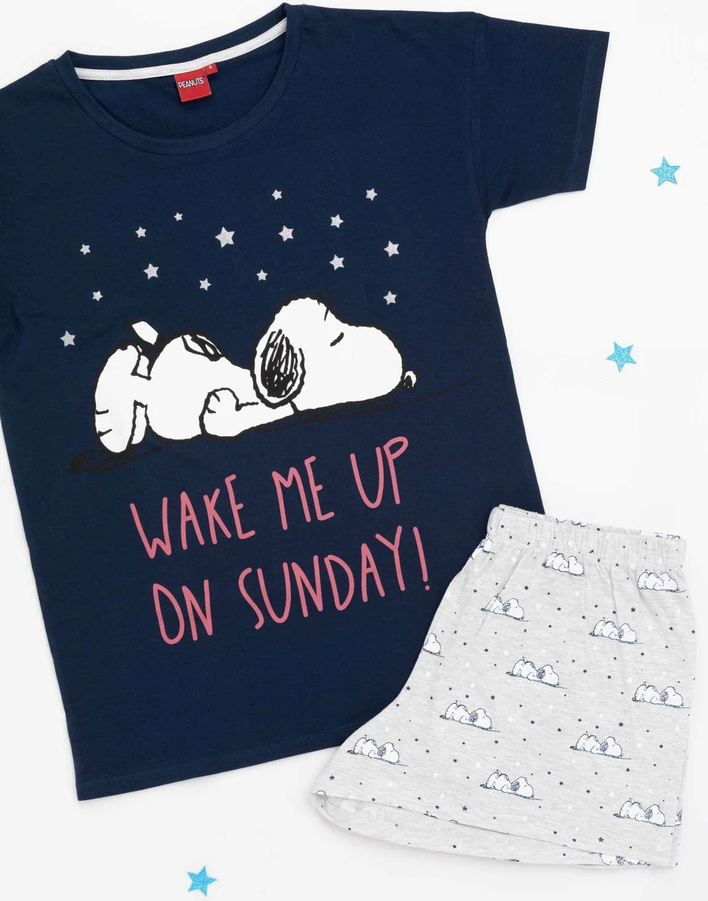 Peanuts Blue Snoopy Short Sleeve Short Leg Pyjama Set - Medium Image 2