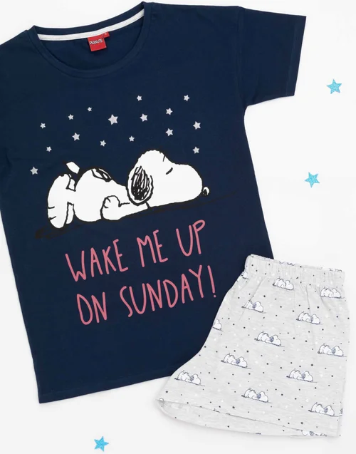 Peanuts Blue Snoopy Short Sleeve Short Leg Pyjama Set - Medium Image 2