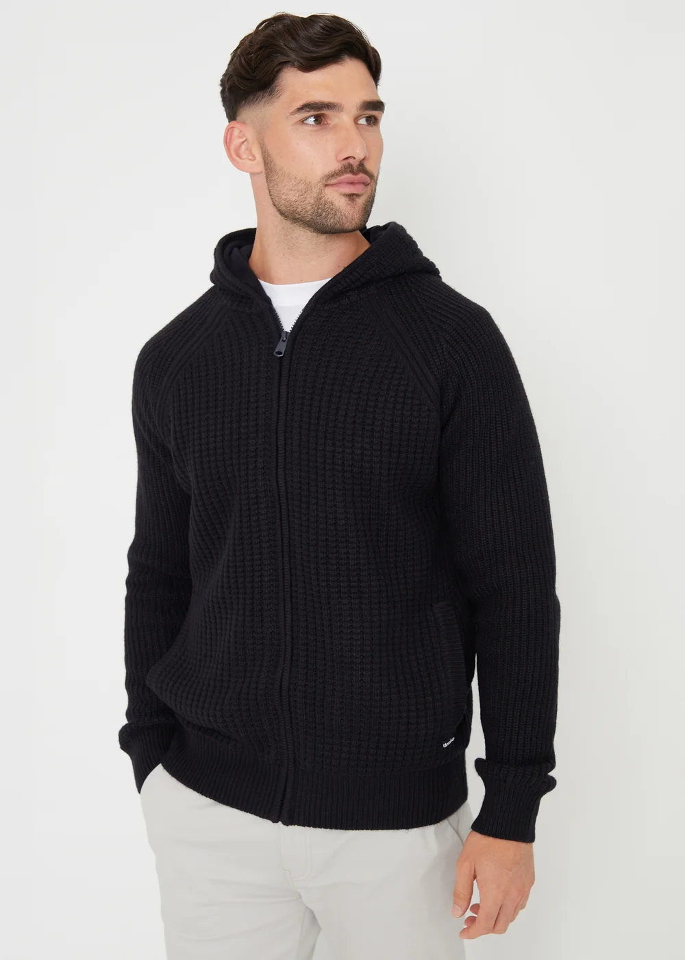 Threadbare Navy Zip-Up Knitted Hoodie with Microfleece Lining - Extra Large Image 1