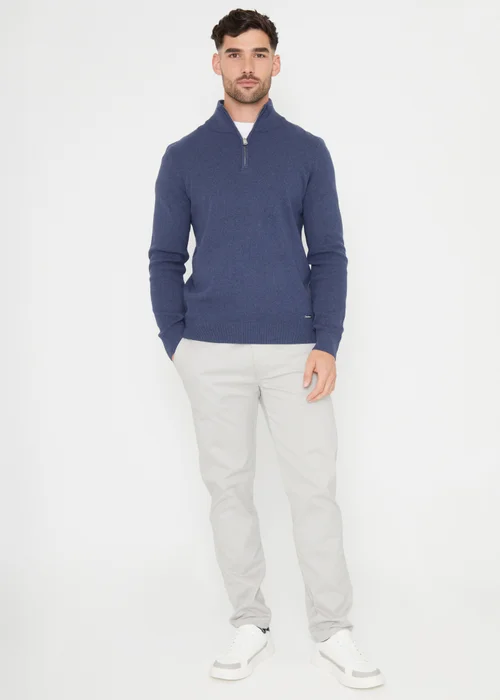 Threadbare Blue Cotton Blend Knitted Quarter Zip Jumper - Large Image 3