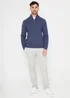Threadbare Blue Cotton Blend Knitted Quarter Zip Jumper - Large Image 3