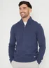 Threadbare Blue Cotton Blend Knitted Quarter Zip Jumper - Large Image 1
