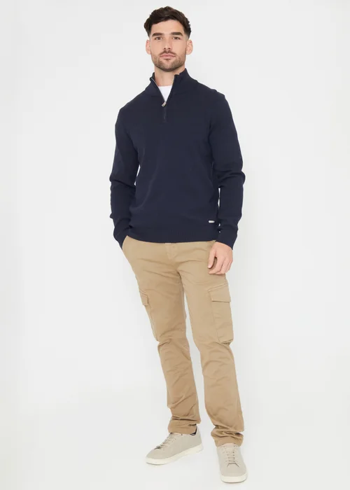 Threadbare Navy Cotton Blend Knitted Quarter Zip Jumper - Small Image 4