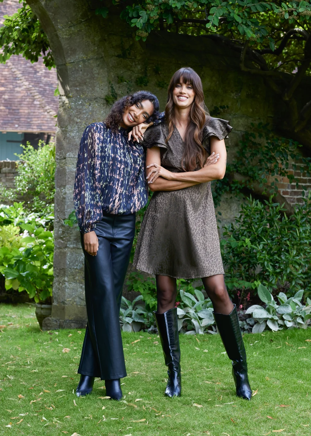 Blue Vanilla Khaki Leopard Jacquard Frill Sleeve Dress - 14 Image 2