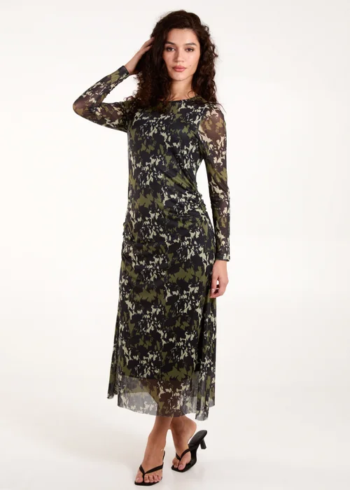 Blue Vanilla Green Ruched Mesh Midi Dress - S Image 4