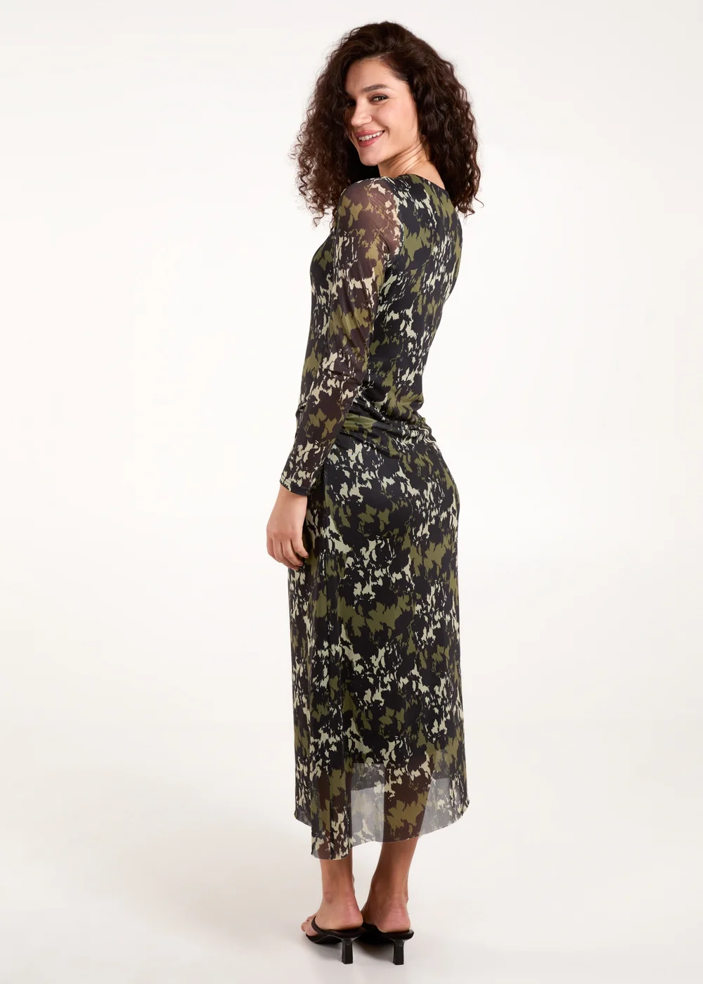 Blue Vanilla Green Ruched Mesh Midi Dress - S Image 2