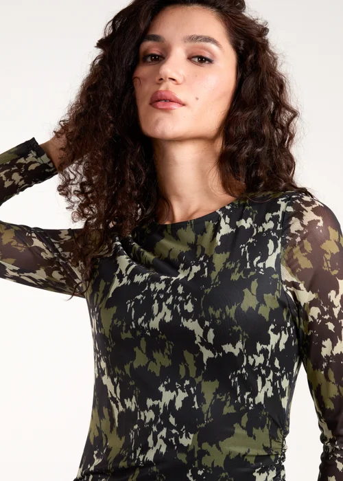 Blue Vanilla Green Ruched Mesh Midi Dress - S Image 3