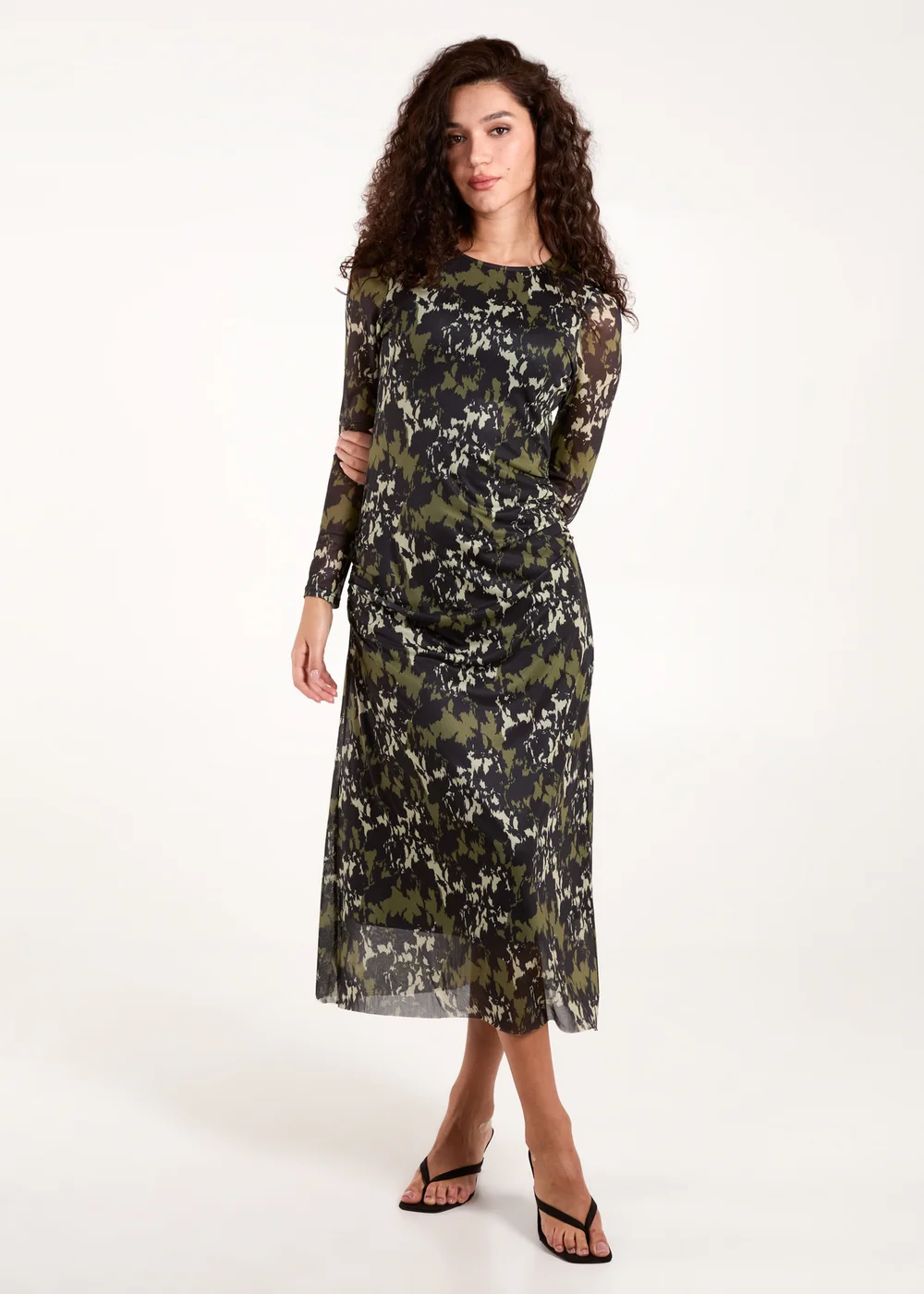 Blue Vanilla Green Ruched Mesh Midi Dress - S Image 1