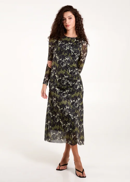 Blue Vanilla Green Ruched Mesh Midi Dress - S Image 1