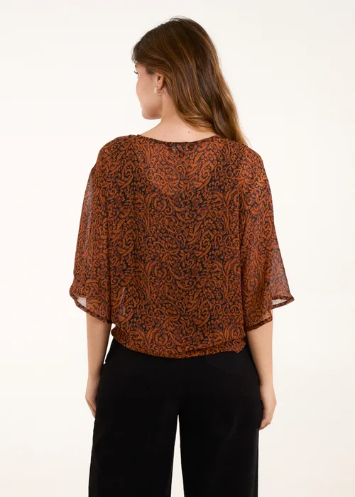 Blue Vanilla Chocolate Tie Front V Neck Blouse - Small/Medium Image 2