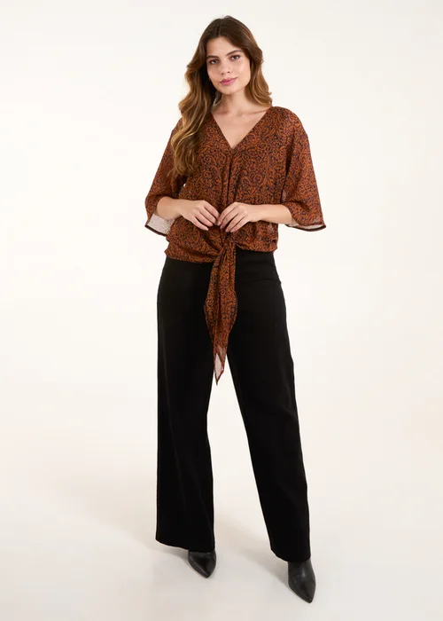 Blue Vanilla Chocolate Tie Front V Neck Blouse - Small/Medium Image 4