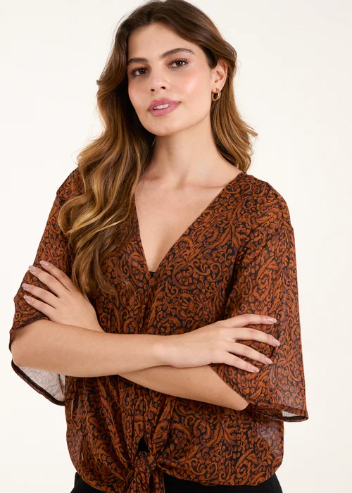 Blue Vanilla Chocolate Tie Front V Neck Blouse - Small/Medium Image 3