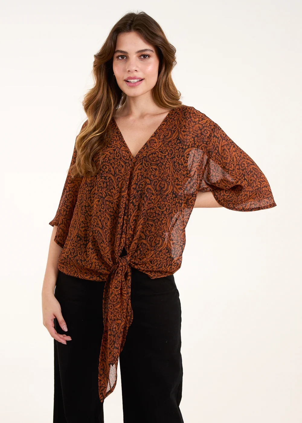 Blue Vanilla Chocolate Tie Front V Neck Blouse - Small/Medium Image 1