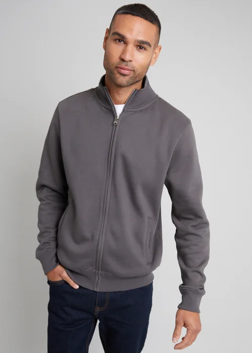 Threadbare Dark Grey Funnel Neck Zip Through Sweatshirt - 2XL Image 1