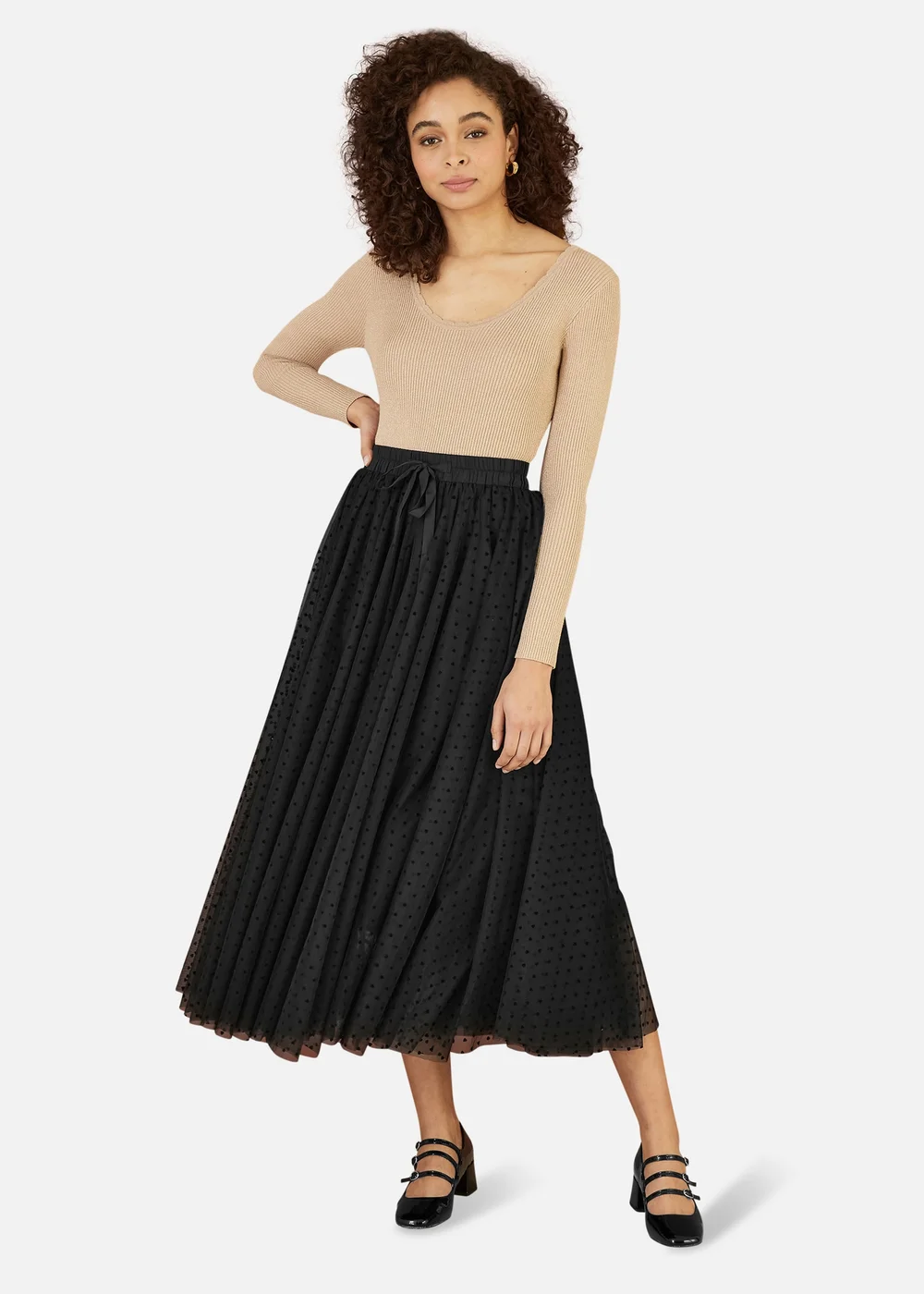 Yumi Black Mesh Heart Print Tulle Skirt - Size 10 Image 1