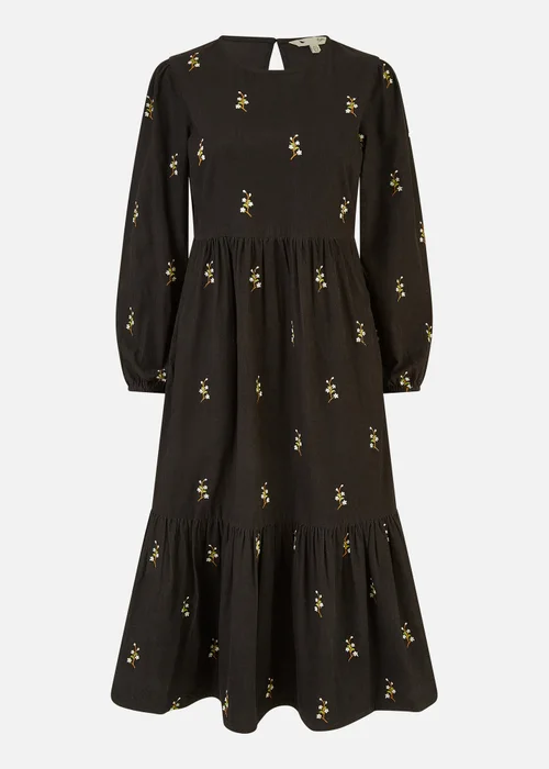 Yumi Black Long Sleeve Midi Dress With Floral Embroidery - 14 Image 3