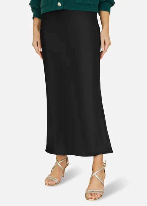 Yumi Black Satin Midi Skirt - Size 14 Image 2