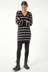 Roman Black Stripe V-Neck Knit Jumper Dress - Size 12 Image 3